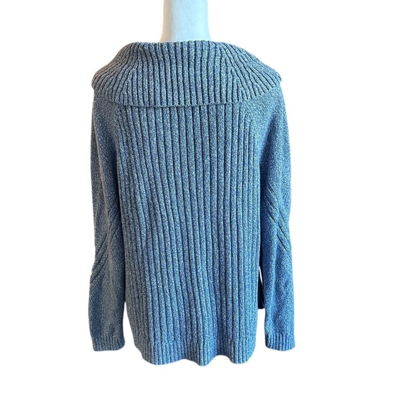 Talbots Sweater Women's Large Blue Marbled Cable Knit Cowl Neck Sweater - Picture 3 of 8